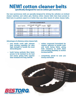 63CCB165-2-1/2 Cotton Cleaner Belt 63.00" Pitch Length 2.50" Width 63 Teeth | USA Bearings & Belts